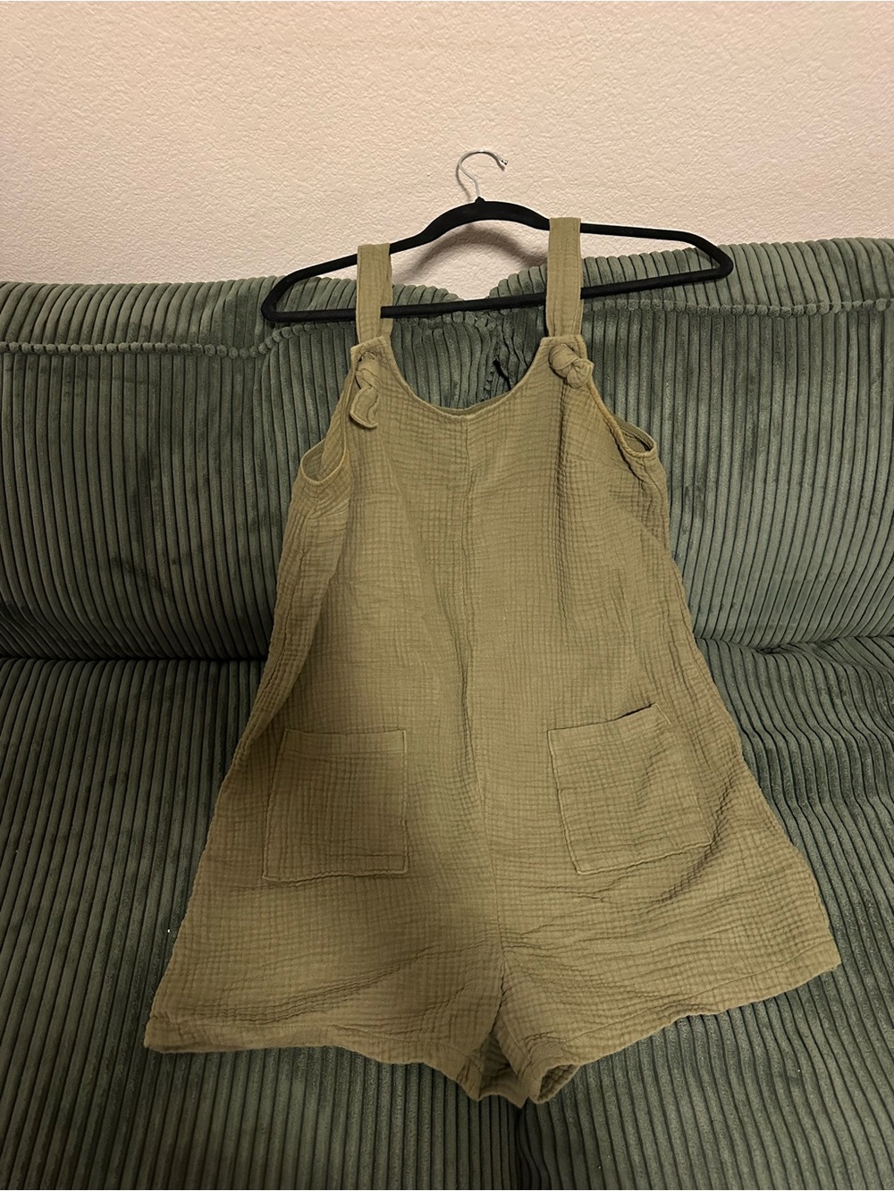 Ingrid & Isabel Maternity Textured Gauze Romper Olive Green- SIZE SMALL
